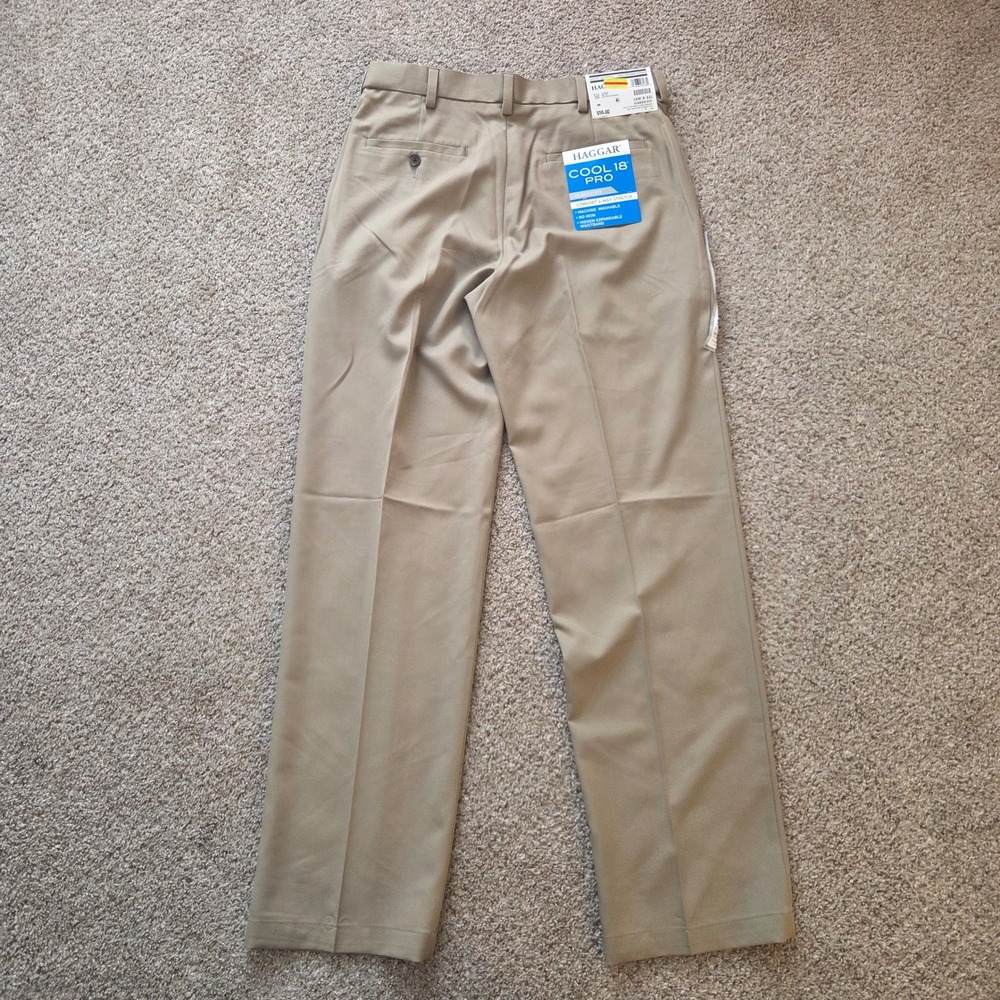 Haggar Cool 18 Pro Gabardine Dress Pants 32x32 Tan Classic Fit Flat Front NWT